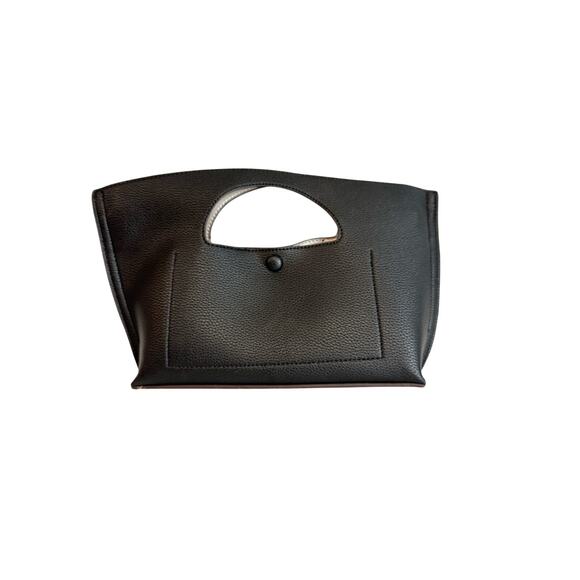 Sondra Roberts Squared Black Clutch Light Blush Gold Interior Handle Cutout EUC - Picture 7 of 7